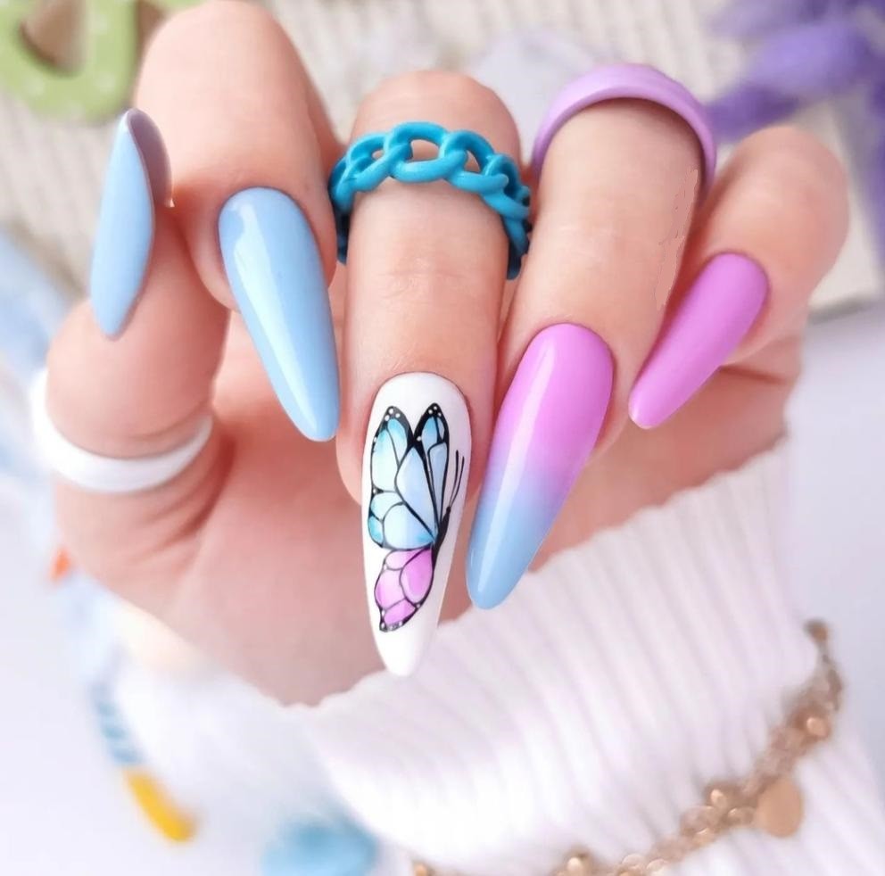 ایده طراحی ناخن پروانه ای جذاب و دخترانه