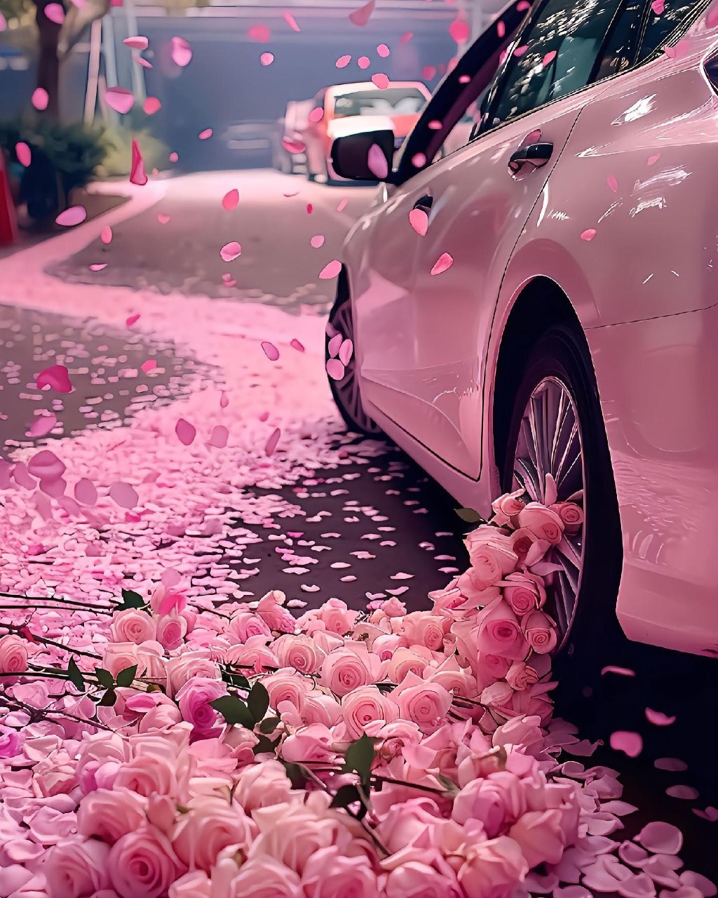 دانلود عکس پروفایل رز صورتی و ماشین