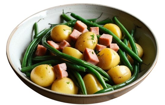 طرز تهیه لوبیا سبز و سیب زمینی سرخ شده با ژامبون