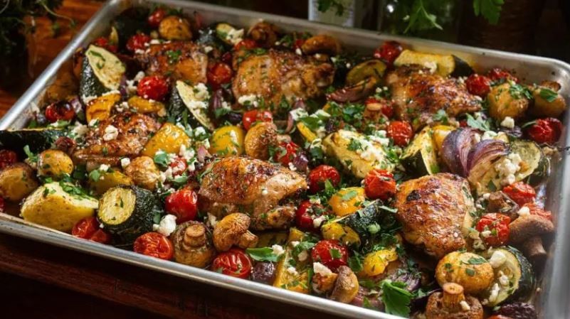 طرز تهیه مرغ یونانی با سبزیجات (شام مدیترانه‌ای آسان در یک تابه)